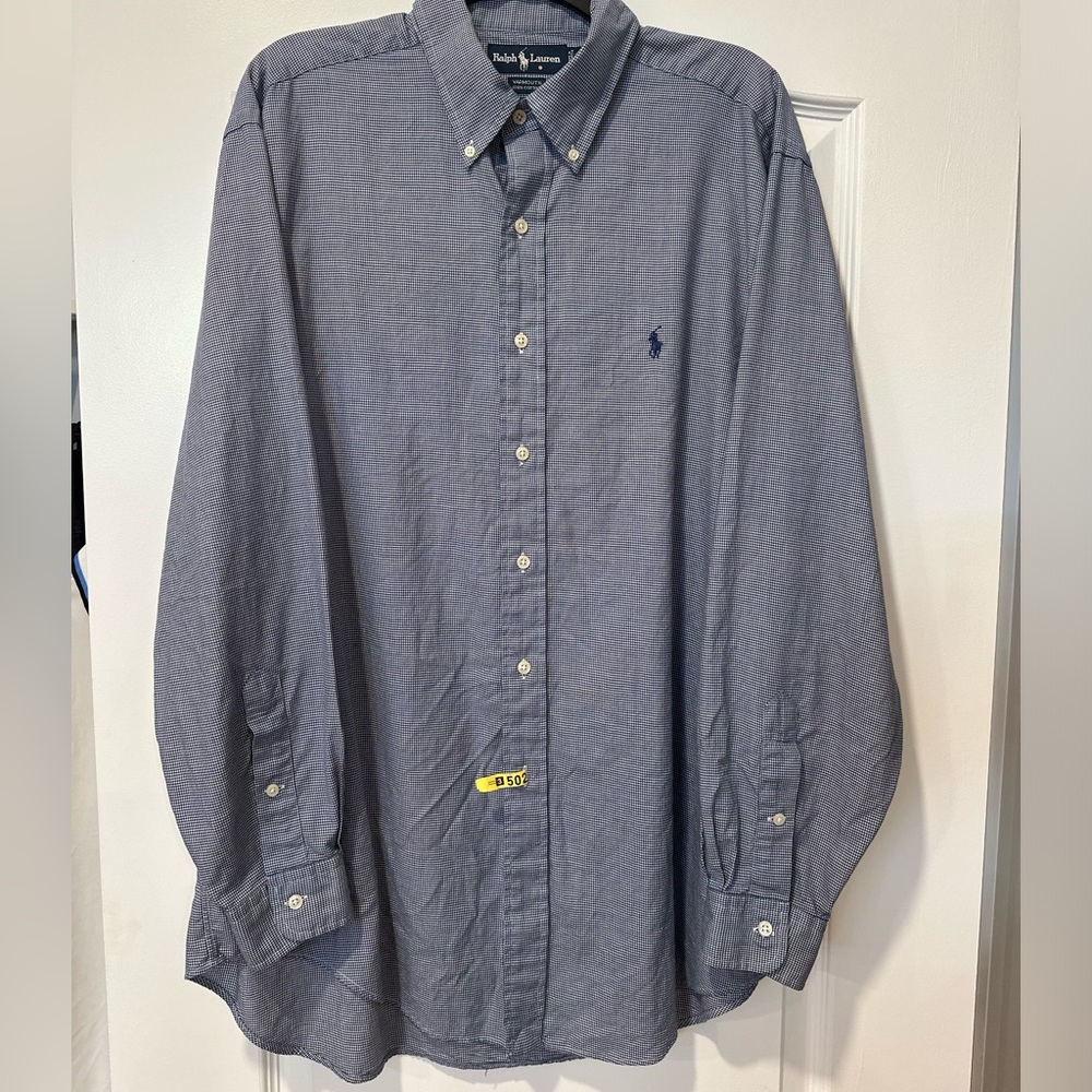 EUC Polo Ralph Lauren Button Down Dress Shirt 16 1/2 - 34/35 Long Slv Navy/White